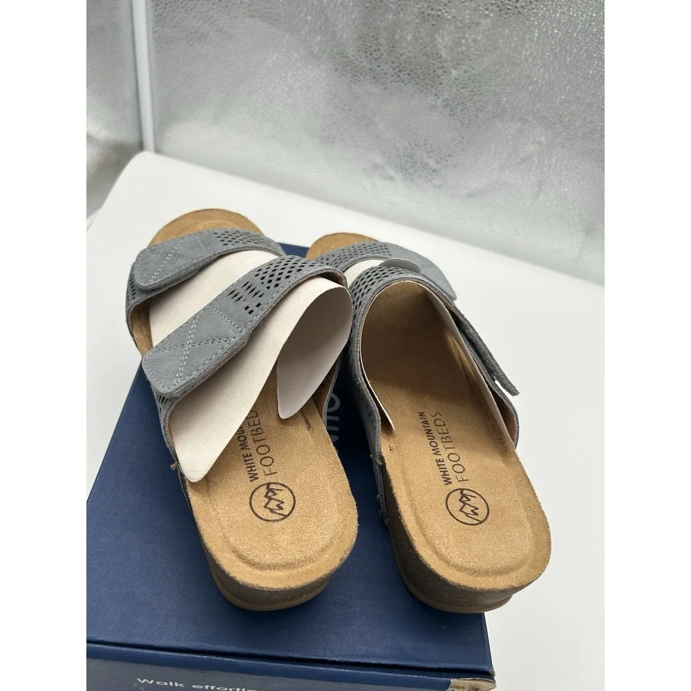 New White Mountain Ferula Suede Leather‎ Perforated Slide Sandals Blue Size 10